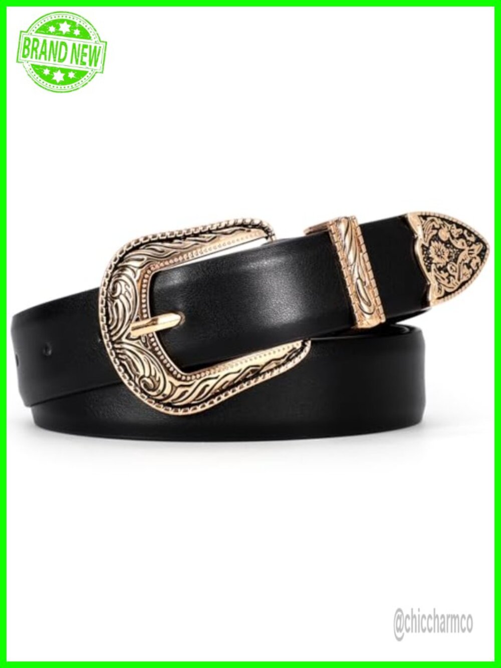 Faux Leather Western Belt with Vintage Metal Buckle for Jeans Dresses